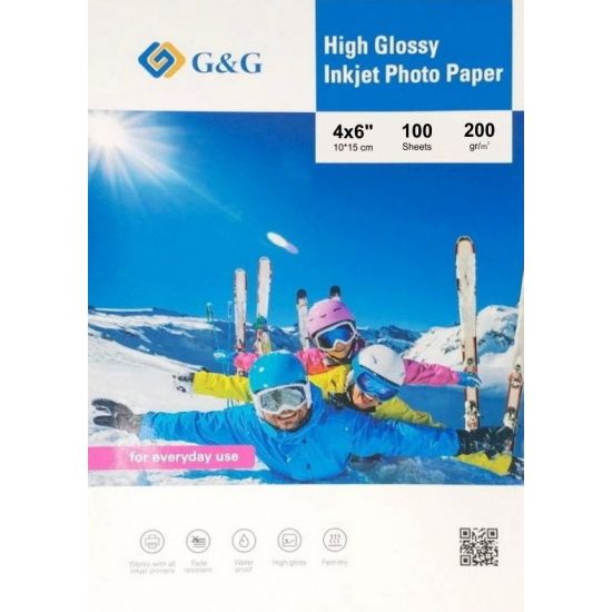 Φωτογραφικό Χαρτί G&G για Inkjet Εκτυπωτές 10x15cm (4x6") Glossy 200g/m² 100 Φύλλα