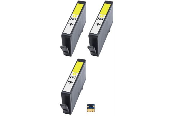 Printer Catridge HP  Compatible 924e Y (4K0U9NE) - (Set 3 ink + 1 original chip) Pages:2400 Yellow