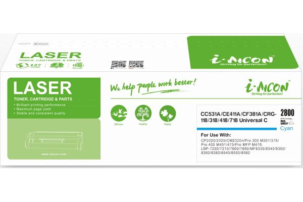 Toner HP CANON  Συμβατό CC531A/CE411A/CF381A CRG-718 CRG-118  Σελίδες:2800 Cyan